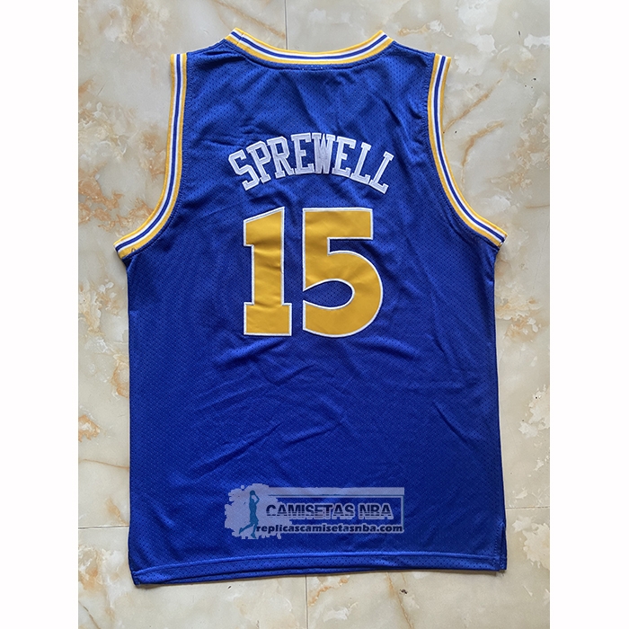 Camiseta Golden State Warriors Latrell Sprewell NO 15 Mitchell & Ness 1992-93 Azul